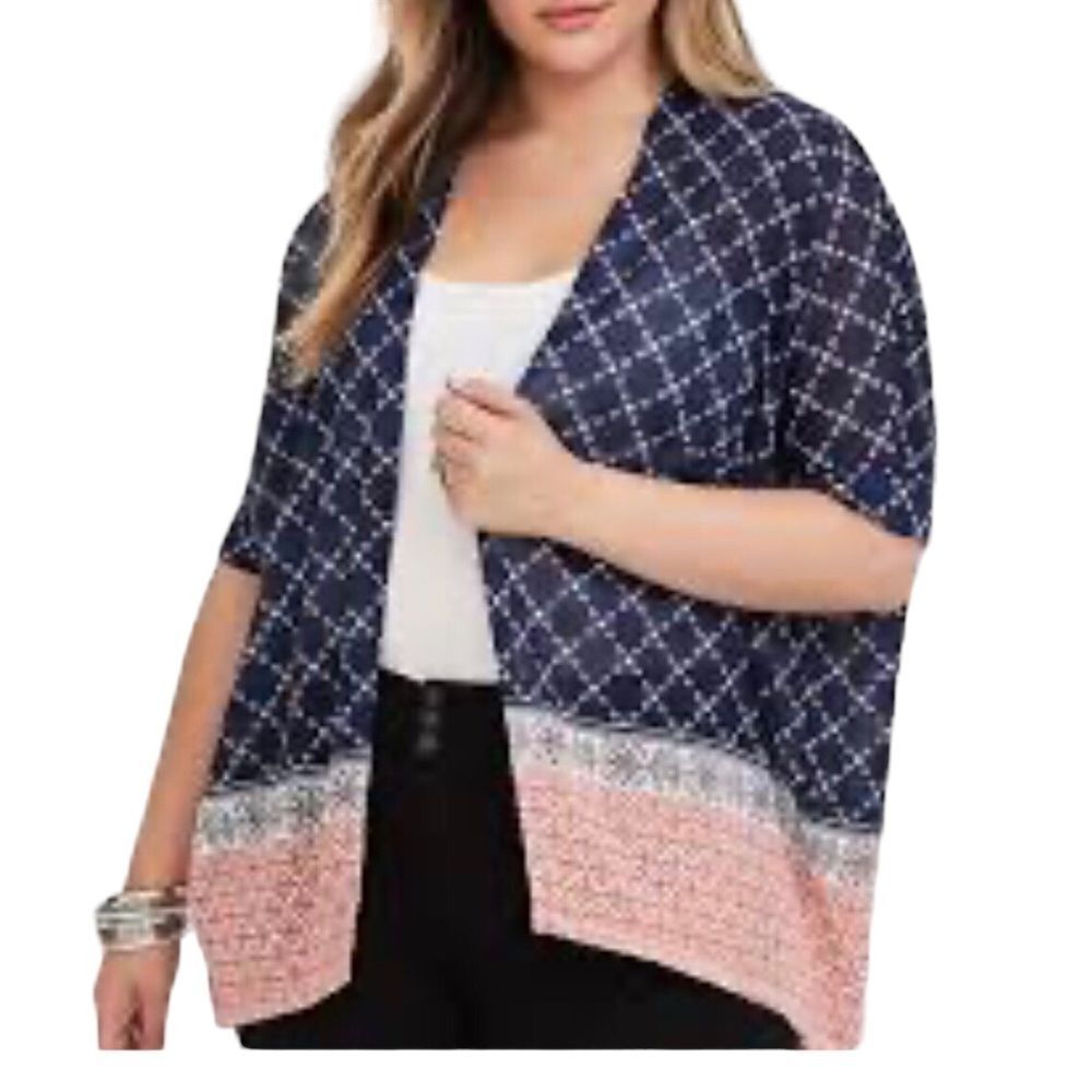 Torrid Blue Coral Floral Open Front Short Sleeve Top Cardigan Sz 3X ⭐️